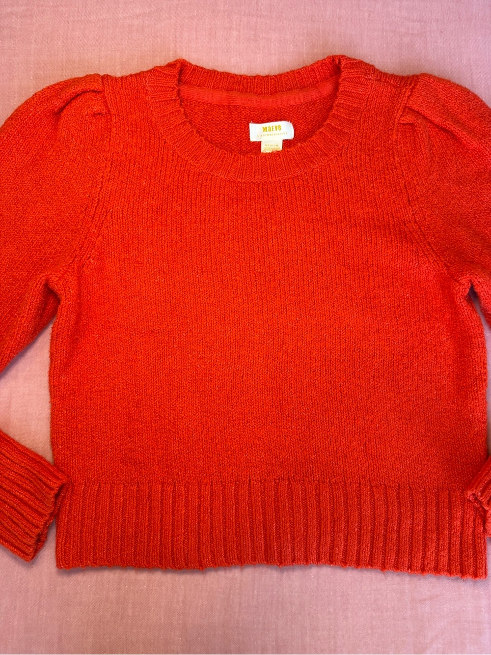 Maeve Red Crewneck Puff-Sleeve Sweater - Picture 2 of 9
